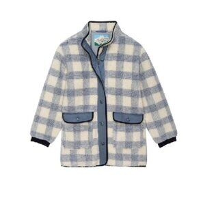 The GREAT. Plush Mountaintop Coat in Bluebird Alpine Plaid Large
